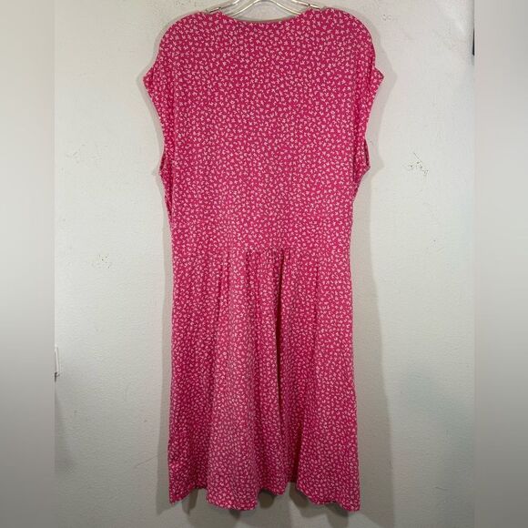 Lands End ladies dress 1X plus size pink white v-ditsy print casual everyday - Picture 4 of 12